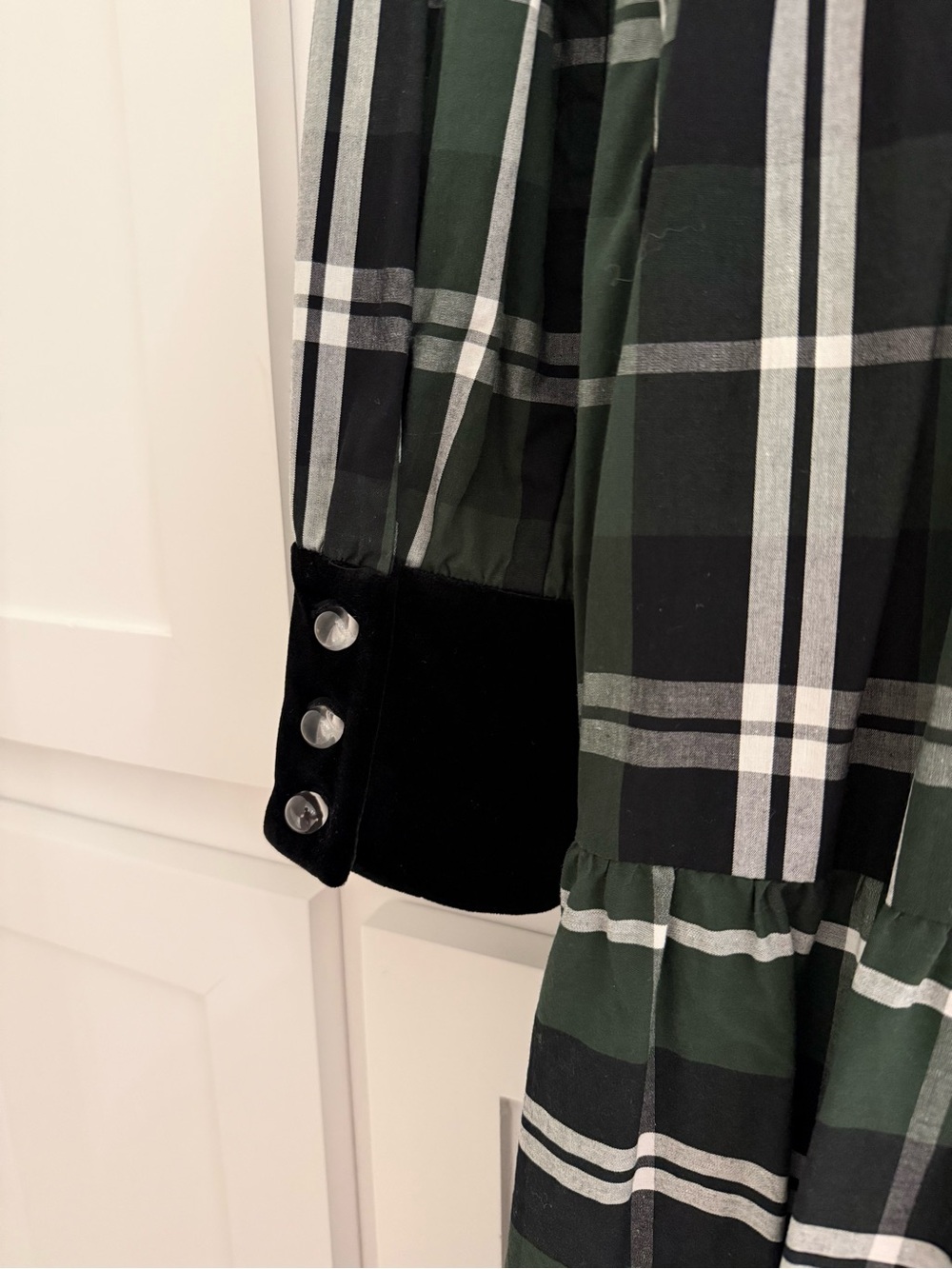 Tuckernuck Dark Green Plaid Midi Dress with Velvet Trim- size small - Picture 3 of 4